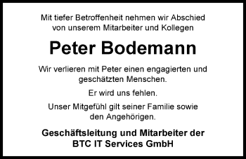 Traueranzeige von Peter Bodemann von Nordwest-Zeitung