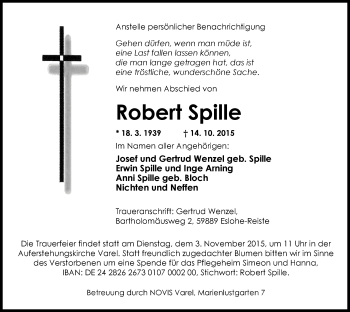 Traueranzeige von Robert Spille von Nordwest-Zeitung