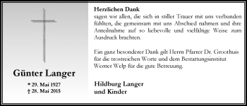 Traueranzeige von Günter Langer von Nordwest-Zeitung