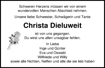 Traueranzeige von Christa Dieluweit von Nordwest-Zeitung