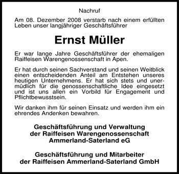 Traueranzeige von Ernst Müller von Nordwest-Zeitung