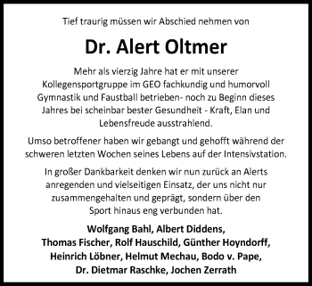 Traueranzeige von Dr. Alert Oltmer von Nordwest-Zeitung