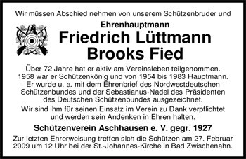 Traueranzeige von Friedrich Brooks Fied Lüttmann von Nordwest-Zeitung