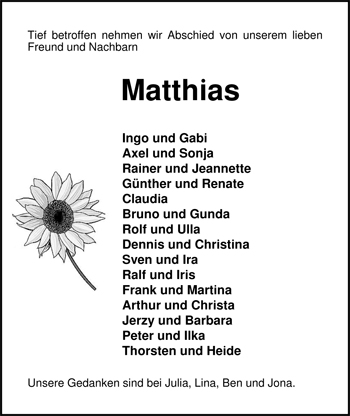 Traueranzeige von Matthias Dornblüth von Nordwest-Zeitung