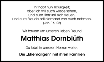 Traueranzeige von Matthias Dornblüth von Nordwest-Zeitung