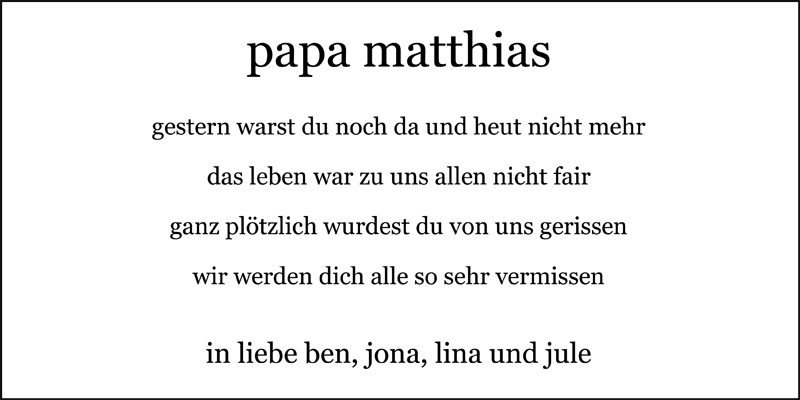  Traueranzeige für Matthias Dornblüth vom 29.08.2009 aus Nordwest-Zeitung