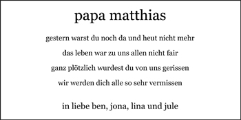 Traueranzeige von Matthias Dornblüth von Nordwest-Zeitung