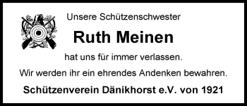 Traueranzeige von Ruth Meinen von Nordwest-Zeitung