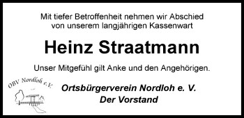 Traueranzeige von Heinz Straatmann von Nordwest-Zeitung
