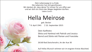 Traueranzeige von Hella Meirose von Nordwest-Zeitung