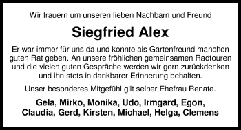 Traueranzeige von Siegfried Alex von Nordwest-Zeitung