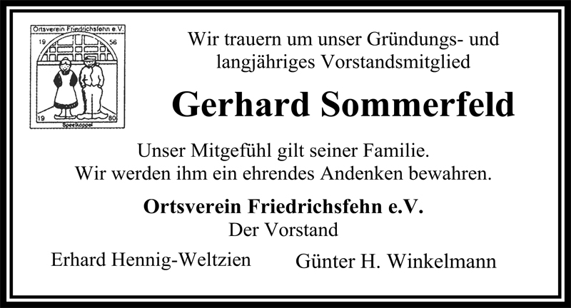  Traueranzeige für Gerhard Sommerfeld vom 15.09.2008 aus Nordwest-Zeitung