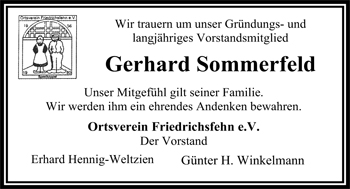Traueranzeige von Gerhard Sommerfeld von Nordwest-Zeitung
