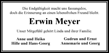 Traueranzeige von Erwin Meyer von Nordwest-Zeitung