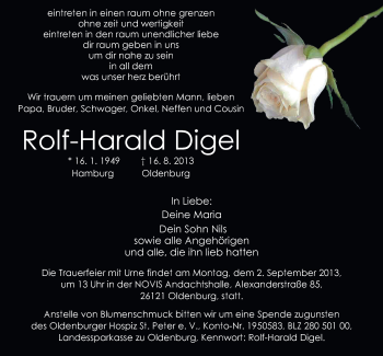 Traueranzeige von Rolf-Harald Digel von Nordwest Zeitung