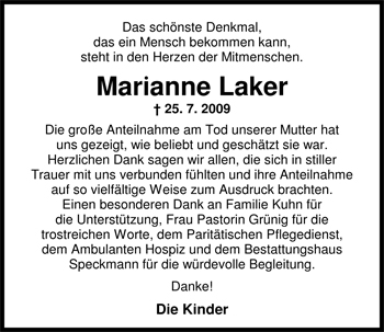 Traueranzeige von Marianne Laker von Nordwest-Zeitung