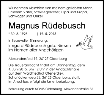 Traueranzeige von Magnus Rüdebusch von Nordwest-Zeitung