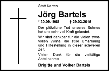 Traueranzeige von Jörg Bartels von Nordwest-Zeitung