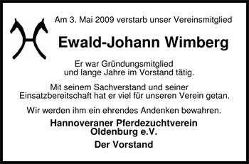 Traueranzeige von Ewald-Johann Wimberg von Nordwest-Zeitung