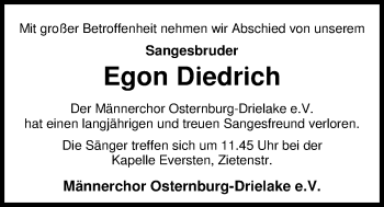 Traueranzeige von Egon Diedrich von Nordwest-Zeitung