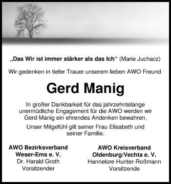 Traueranzeige von Gerd Manig von Nordwest-Zeitung