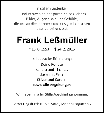 Traueranzeige von Frank Leßmüller von Nordwest-Zeitung