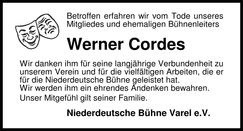  Traueranzeige für Werner Cordes vom 06.03.2009 aus Nordwest-Zeitung