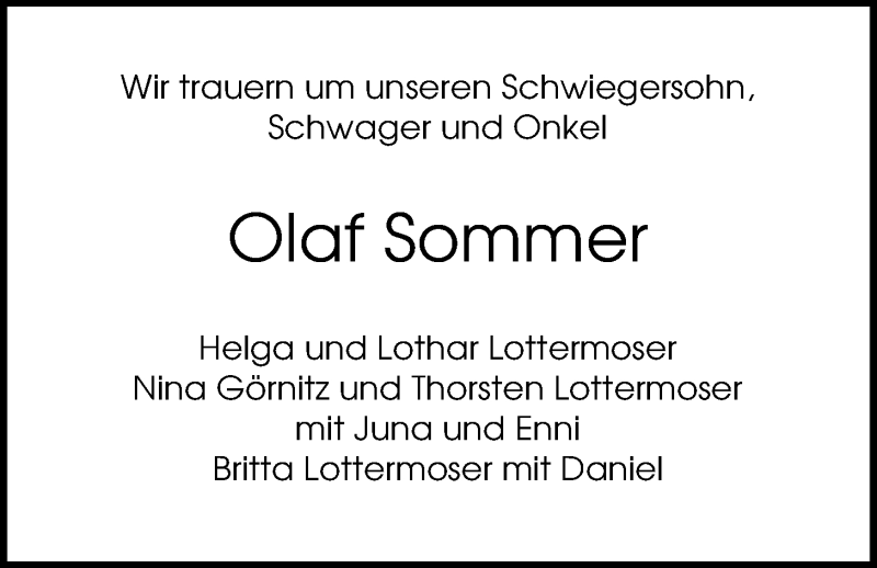  Traueranzeige für Olaf Sommer vom 08.10.2015 aus Nordwest-Zeitung