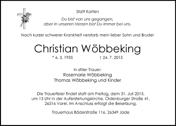 Traueranzeige von Christian Wöbbeking von Nordwest-Zeitung