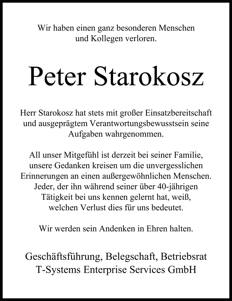  Traueranzeige für Peter Starokosz vom 18.04.2009 aus Nordwest-Zeitung
