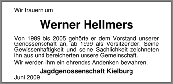 Traueranzeige von Werner Hellmers von Nordwest-Zeitung