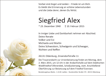 Traueranzeige von Siegfried Alex von Nordwest-Zeitung