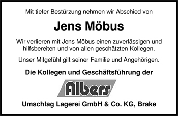 Traueranzeige von Jens Möbus von Nordwest-Zeitung