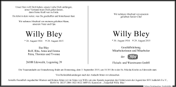 Traueranzeige von Willy Bley von Nordwest-Zeitung