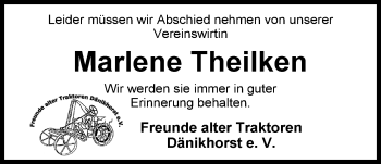 Traueranzeige von Marlene Theilken von Nordwest-Zeitung