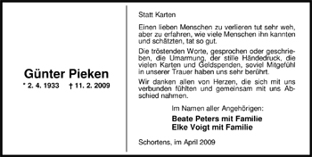 Traueranzeige von Günter Pieken von Nordwest-Zeitung