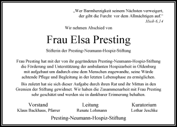Traueranzeige von Elsa Presting von Nordwest-Zeitung