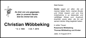 Traueranzeige von Christian Wöbbeking von Nordwest-Zeitung