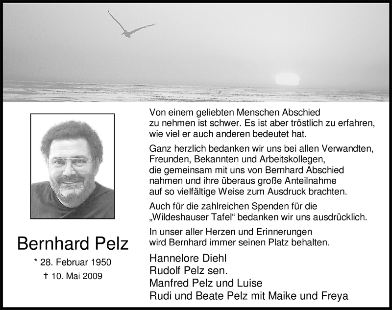  Traueranzeige für Bernhard Pelz vom 20.06.2009 aus Nordwest-Zeitung