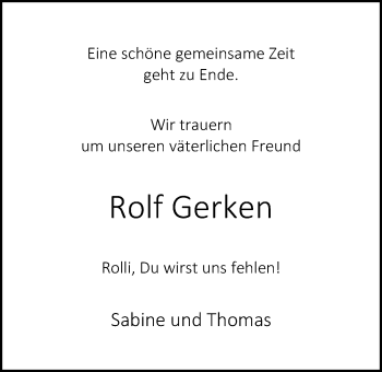 Traueranzeige von Rolf Gerken von Nordwest-Zeitung
