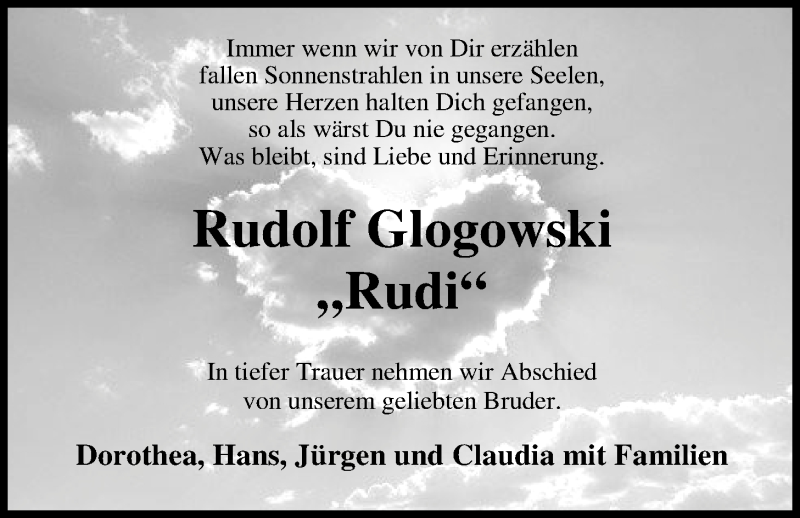  Traueranzeige für Rudolf Glogowski vom 10.01.2015 aus Nordwest-Zeitung