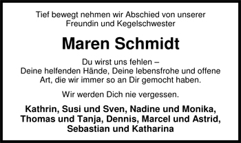 Traueranzeige von Maren Schmidt von Nordwest-Zeitung