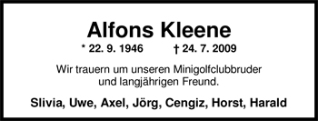 Traueranzeige von Alfons Kleene von Nordwest-Zeitung