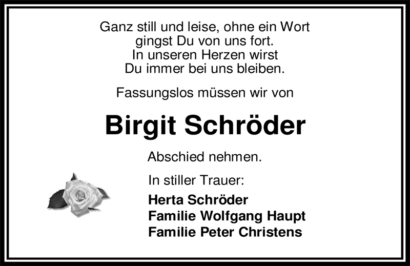  Traueranzeige für Birgit Schröder vom 22.01.2009 aus Nordwest-Zeitung
