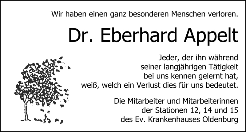  Traueranzeige für Eberhard Appelt vom 10.09.2009 aus Nordwest-Zeitung