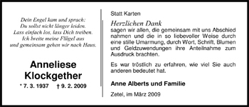 Traueranzeige von Anneliese Klockgether von Nordwest-Zeitung
