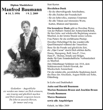 Traueranzeige von Manfred Baumann von Nordwest-Zeitung