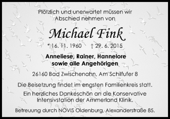 Traueranzeige von Michael Fink von Nordwest-Zeitung