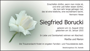 Traueranzeige von Siegfried Borucki von Nordwest-Zeitung