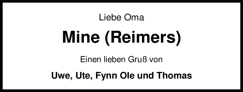  Traueranzeige für Hermine Reimers vom 09.04.2009 aus Nordwest-Zeitung